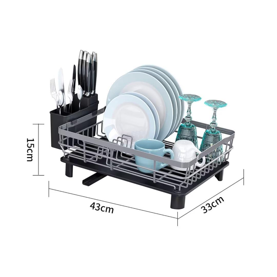 Escurreplatos de acero inoxidable con soporte para utensilios, organizador de cocina multifuncional para un secado y almacenamiento eficientes de platos