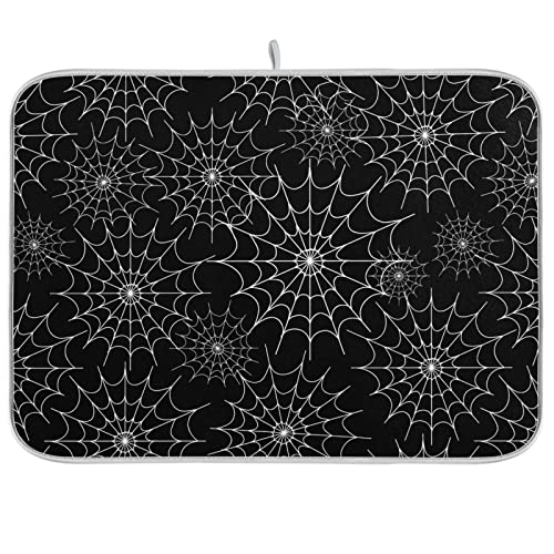 ZzWwR Halloween Spiders Web Black White Absorbent Dish Drying Mat Microfiber Kitchen Countertop Table Protector Multi-Purpose Counter Rack Sink Drainer Pad (16 x 18 Inches)