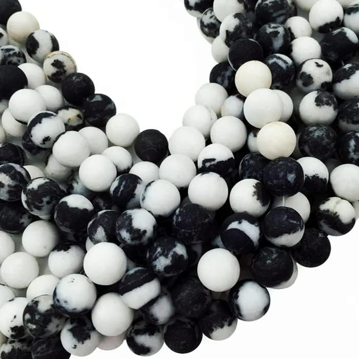 Vista 2 de Zenkeeper 108 cuentas de jaspe cebra para fabricación de joyas de 0.315 pulgadas (0.315 in), piedras preciosas de cebra blancas y negras sueltas
