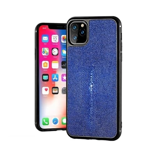 Étui iPhone 16 Pro en cuir de galuchat bleu luxe antichoc