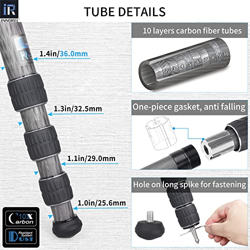 INNOREL KT364C Compact 10-Layer Carbon Fiber Camera Tripod 36mm Big Tube Professional Travel Tripod for Digital DSLR Video Camcorder Heavy Duty Camera Stand Load 66.1lb/30kg with Center Column - Image 4