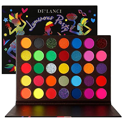 35 Colorful Pigmented Eyeshadow Palette, UV Glow in the Dark Sparkle Luminious Bright Eye Shadow Makeup Pallettes,High Pigmented Long Lasting Utra-blendable for Halloween Christmas Gift Setâ€¦