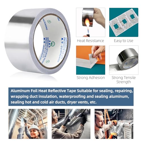 Image of 3Pack Aluminum Foil Tape 2 Inch x 164 Ft / 55 Yards HVAC Tape Withstand -4℉ to 176℉ Foil Duct Tape Perfect for Insulation, Dryer Vents and Metal Repair Sealing
