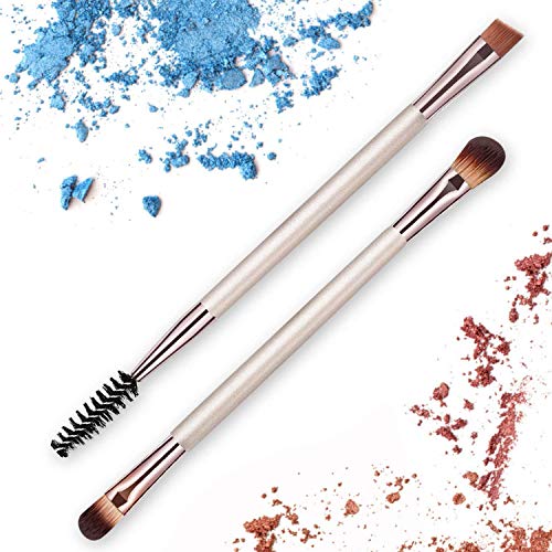 2 Pcs Double Ended Eyeshadow Brush & Eyebrow and Lash Brush Set - Eye Enhancing Define Blend & Smudge Eyeshadow & Liner - Eye Shadow/Eyebrow/Eye Liner/Eyes Lash Makeup Brush Cosmetic Tool