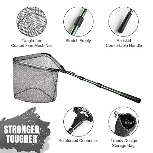 Rodeel Folding Fishing Net, Telescoping Fish Net, Landing Net, Kayak Net, Kayak Fishing Nets, Pole Net, Saltwater Fish Net Strong Rubberized Dip Rubber Fishing Net with Upgraded Bag - Thumbnail 6