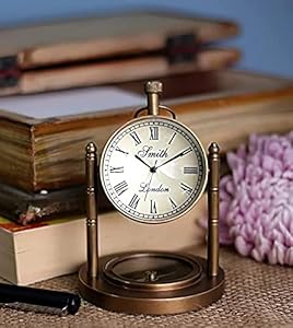 WinMart Nautical_Handmade Brass & Marble 4 Inch Table Clock for Analog Home & Office D cor Roman Number Dial, Raised Up Dial 4.2 Inch Table Clock.