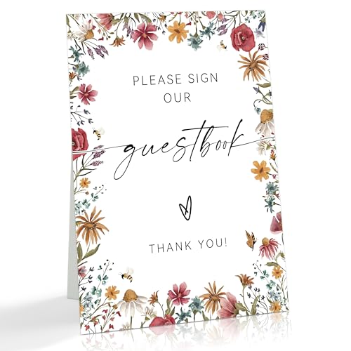 Wild Flower Please Sign Our Guestbook Sign, Baby in Bloom Love is in Bloom Decorations, Bridal Shower Baby Shower Wedding Signs for Reception, Floral Party Guest Book Table Decor, 8 x 11 Inch