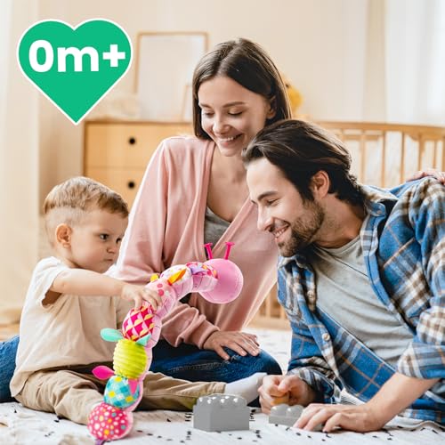 Image of Sumobaby Infant Baby Musical Stuffed Animal Toys for 0-3-6-12 Months,Multi Sensory Toys with Crinkle and Rattles, Tummy Time Toys for Newborn Boys Girls, Caterpillar, Pink