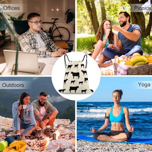 Image of Travel Drawstring Backpack Beam Bag Large Capacity for Volleyball Baseball Sports Equipment Men Women Unisex, Angus Cattle Animal Bags