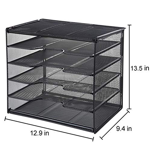 Samstar Letter Tray Paper Organizer, Mesh Desk File Organizer with 5 Tier Shelves and Sorter, Black - Thumbnail 4