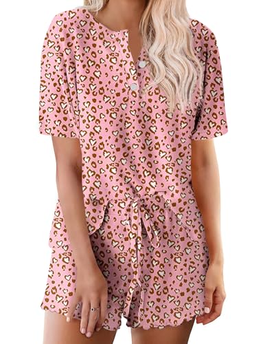 Image of Ekouaer Pajamas Set for Women Short Sleeve Lounge Set 2 Piece Loungewear PJs Soft Cute Lightweight Sleepwear