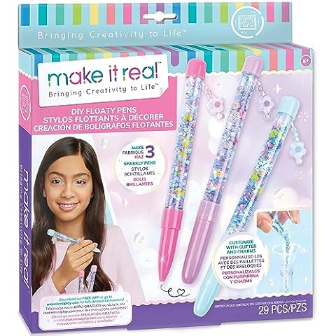 Make It Real DIY Floaty Pens Kit - Create 3 Sparkly, Customizable Pens with Glitter & Charms - Fun Craft for Tweens, Girls & Kids Ages 8+ -Mess-Free Creative Activity Great Gift for Artistic Kids Cover