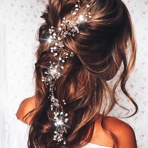 Unicra novia boda perla pelo vides cristal Babys aliento tocados boda accesorios para el cabello para mujeres y niñas (plata)