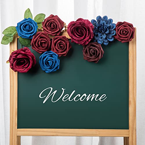 Exoment Artificial Flowers Combo Box Set Multi Use Fake Flowers Box Silk Rose With Stems For Diy Centerpieces Arrangements Candle Holder Baby Shower (Noble Burgundy And Royal Blue) #TOP3