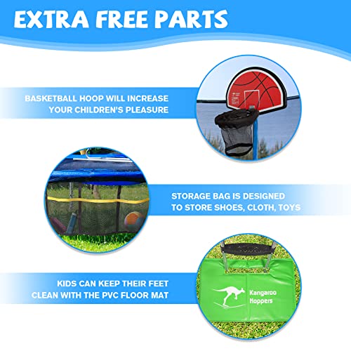 image for Kangaroo Hoppers Trampoline for Kids, 15 FT Trampoline with Basketball