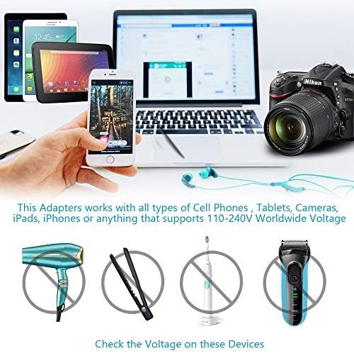 Miniatura 8 de Ceptics Italia, Chile Travel Paquete de 2 adaptadores de enchufe QC 3.0 y PD, USB dual y USB-C seguro - 2 enchufes de EE. UU. Compacto y potente -