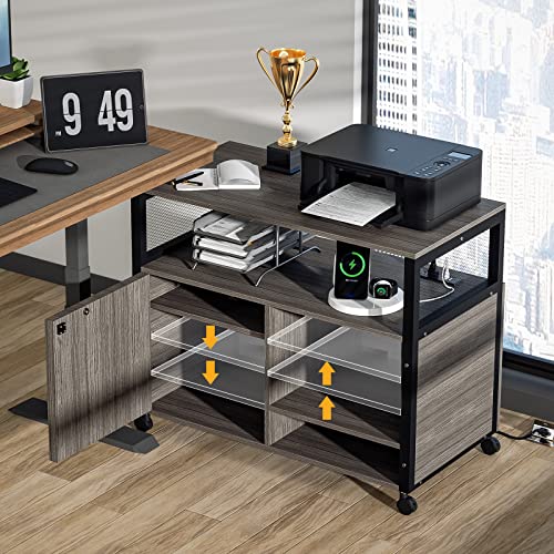 Wasagun Lateral File Cabinets With Socket & Usb Charging Station, Lockable Office File Cabinets Rolling Printer Stand With Open Storage Shelves For Home Office Organization & Storage #TOP3