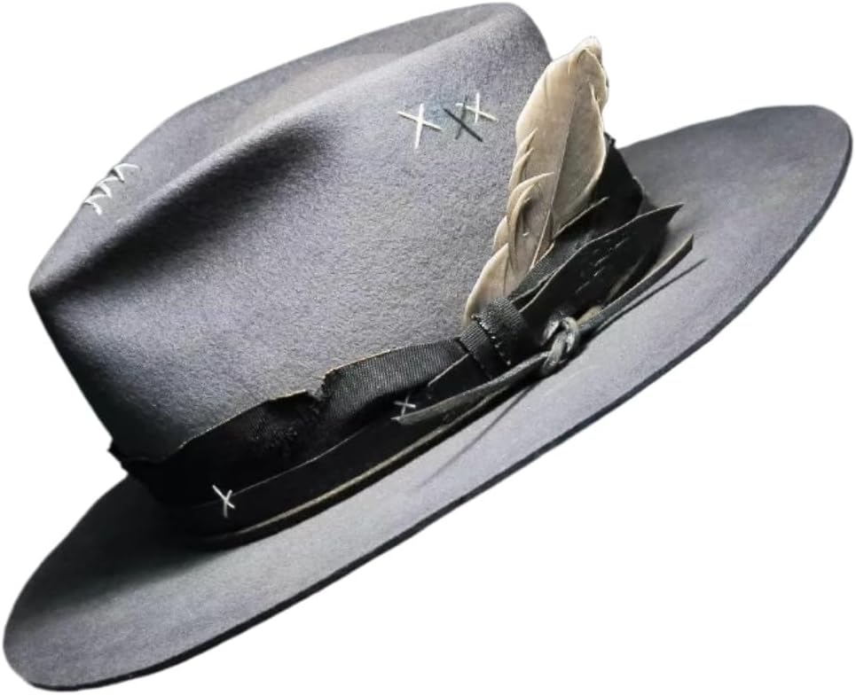 Western Wide Brim Felt Cowboy Hat, Grey with Feather Accent