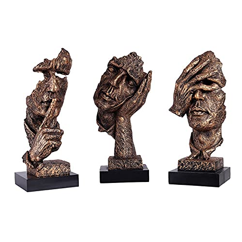 Araishi Abstract Art Silence Is Golden Series Thinker Face Off & Silence Statues Collection (21-Face Off+Thinker+Silence Statues-BRZ-15 CM-3 Pcs Set)