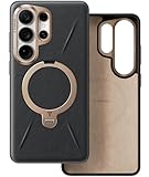 TORRAS Ostand Q3 VegSkin for Samsung Galaxy S26 Ultra Case Leather, 360 Magnetic Stand, Fit for MagSafe, Premium Vegan Leather Case for S26 Ultra Case, Microfiber Lining, Obsidian Black