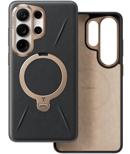 TORRAS Ostand Q3 VegSkin for Samsung Galaxy S26 Ultra Case Leather, 360 Magnetic Stand, Fit for MagSafe, Premium Vegan Leather Case for S26 Ultra Case, Microfiber Lining, Obsidian Black