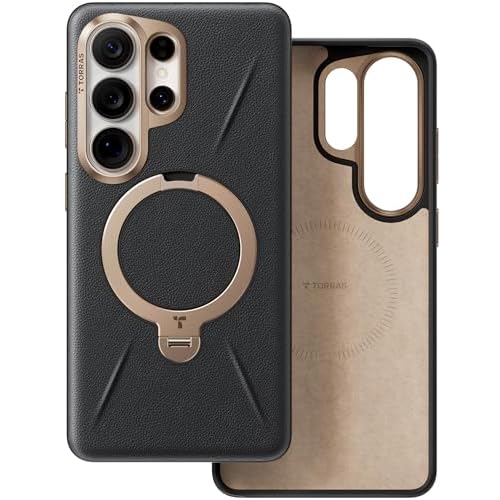 TORRAS Ostand Q3 VegSkin for Samsung Galaxy S26 Ultra Case Leather, 360 Magnetic Stand, Fit for MagSafe, Premium Vegan Leather Case for S26 Ultra Case, Microfiber Lining, Obsidian Black Blac