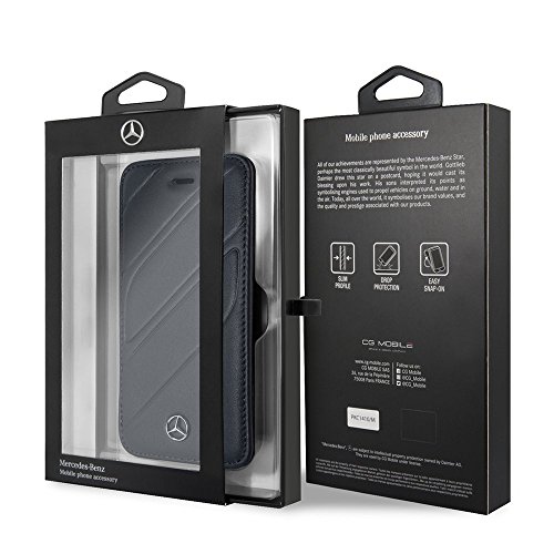 Cg Mobile Mercedes-Benz Phone Case For Iphone Se, 8 & 7 In Navy Organic Collection, Real Leather Protective & Durable Wallet Case With Accessible Ports, Shock Absorption & Signature Logo #TOP3