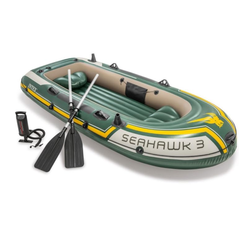 Image of Seahawk 3, 3 Person Inflatable Boat for Flood Rescue, Adventure, Rafting, Fishing, with Oars & Air Pump (68380)