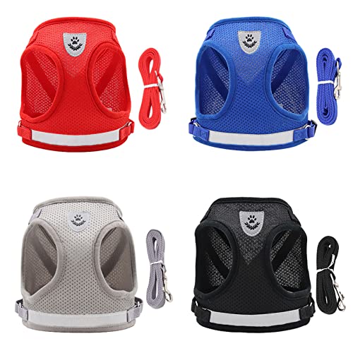 Pruie Conjunto de arnês e coleira para cães Colete de malha reflexiva ajustável para cachorros peque