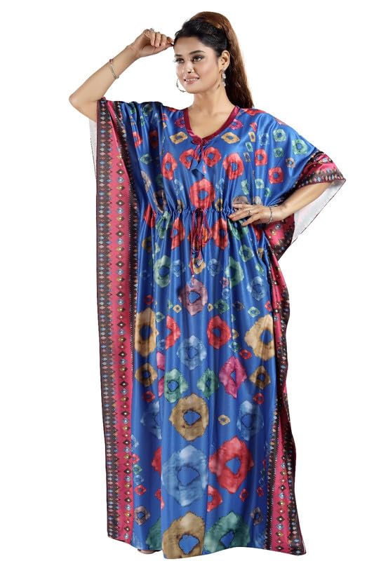 Image of Women's- Kaftan /Nighty /Maxi /Gown /Nightdress /Nightwear Serena Fabric- V-Neck Floral Print