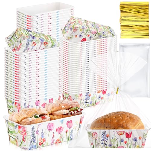 Honeydak 100 Sets Mini Loaf Pans Disposable Spring Paper Baking
