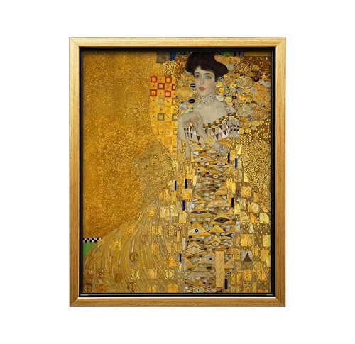 Poster Master Vintage Gustav Klimt Canvas - Retro Portrait of Adele Bloch-Bauer Print - Lady in Gold Portrait Art - Classic Painting - Art Nouveau Living Room Decor - 24x32 Gold Framed Canvas