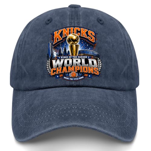 2026 Knickses Basketball Finals Champions Hat for Women Trendy Washed Distressed Baseball Caps Navy Blue