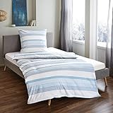 Bierbaum Biber Bettwäsche 3790 Bleu Grau Streifen 135x200 + 80x80 cm