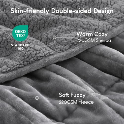Image of Cottonblue Sherpa Fleece Weighted Blanket 15 lbs for Adult, Flannel Cozy Plush Bed Blankets, Fuzzy Sherpa Weighted Blankets Full Size, Minky Soft Blanket for Sofa Bed, 48 x 72 inches, Grey
