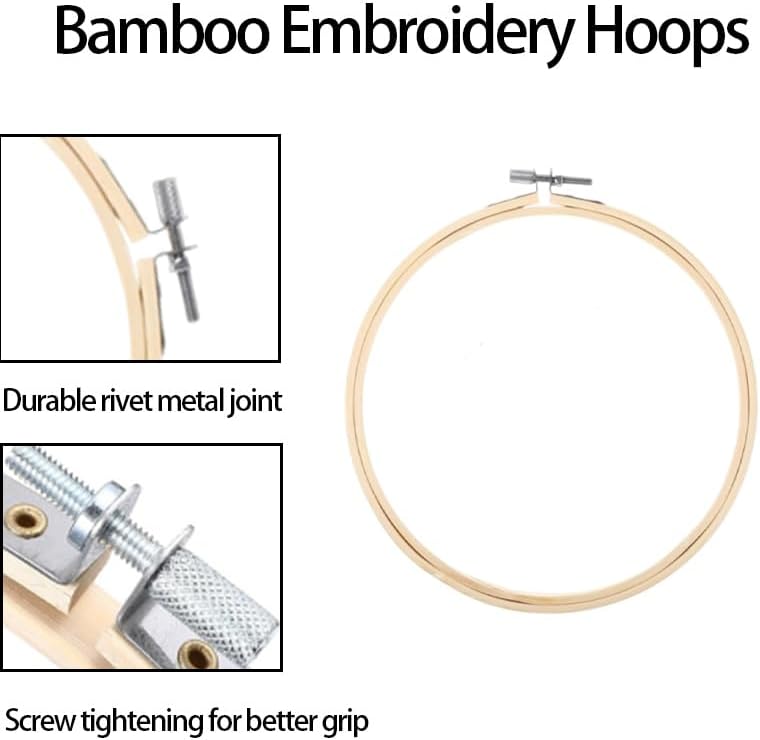 4 Pcs Embroidery Hoops 4/6/7/8 Inch Bamboo Cross Stitch Hoop Round Adjustable Embroidery Hoop for Hand Sewing, Embroideries, Art Craft