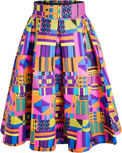 HongyuAmy Women's Afriacn High Waist Vintage Skirt Ankara Pleated Midi