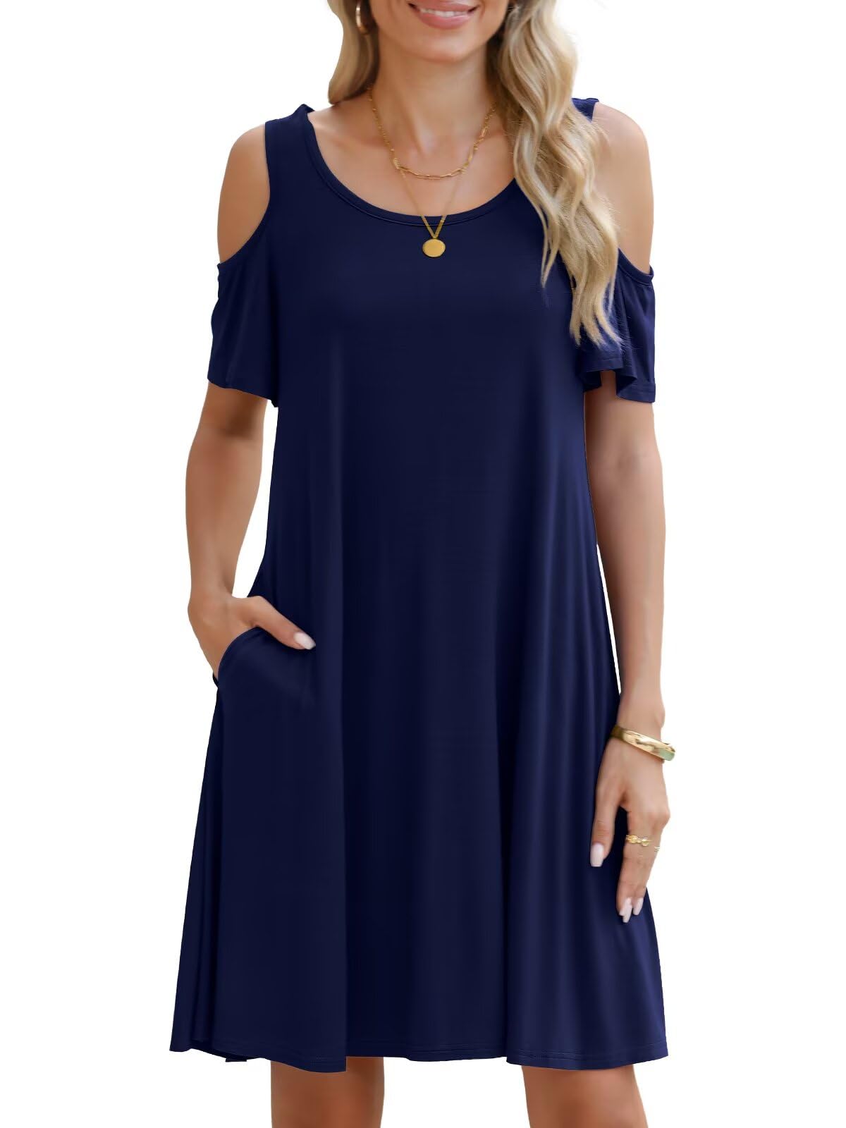 BELAROI Womens Plus Size Dresses Short Sleeve Cold Shoulder Casual T Shirt Swing Dress Summer Beach Sundress