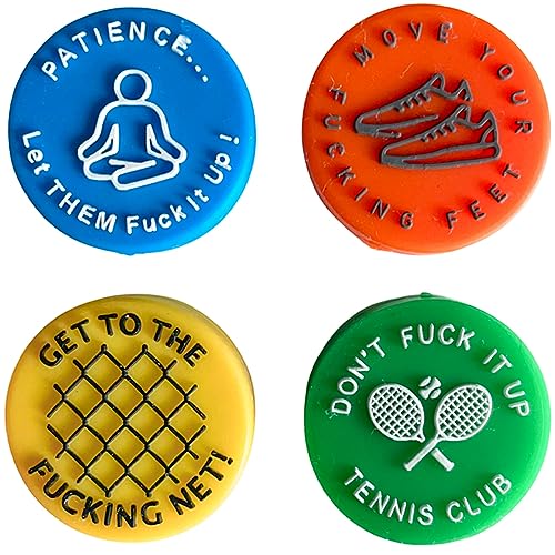 AMALLI Tennis Damper, Spicy/Aggressive Reminder Tennis Racket Vibration Dampener (Pack of 4), Silicone Funny Word Racquet Dampen