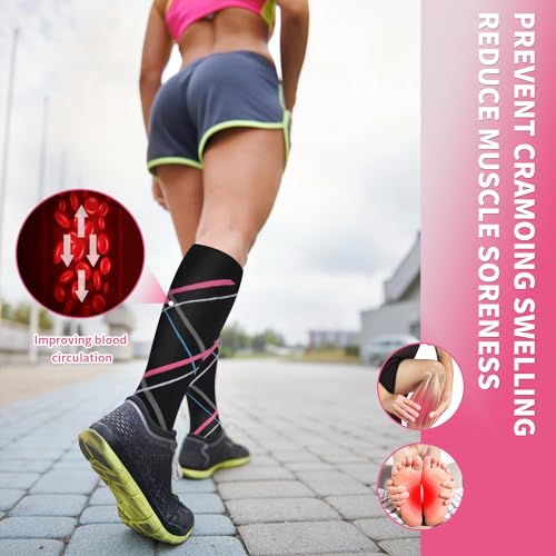 Image of Sooverki Compression Socks for Women & Men 6 Pairs is Best Supportive Knee High Stockings for Circulation, Travel, Nurses