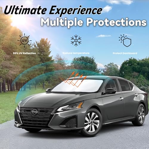Image of Car Front Windshield Sun Shade for Nissan Altima 2019-2023, Car Window SunShades Shield Cover Sun Visor Protector with 240T Reflective Fabric UV & Sun Heat Protection Accessories