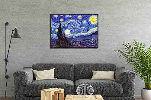 Wieco Art Framed Art Canvas Prints Of Starry Night By Vincent Van Gogh Paintings Reproduction Post-Impressionism Artwork Framed Wall Art For Living Room Home Decorations Black #TOP3