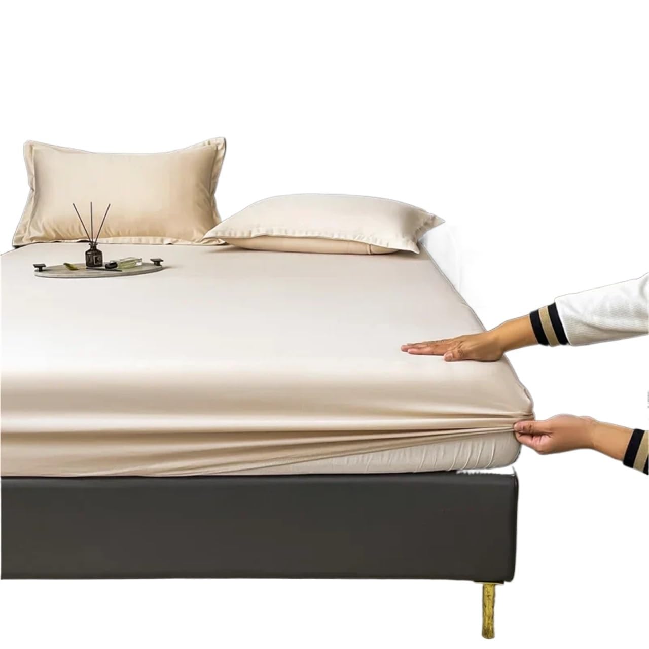 Funda de colchón Seda for Cama, sábana Tacto Fresco, Antideslizante, Helada, Tres Piezas, sin Fundas Almohada para ColchóN(Champagne,180x200cm)