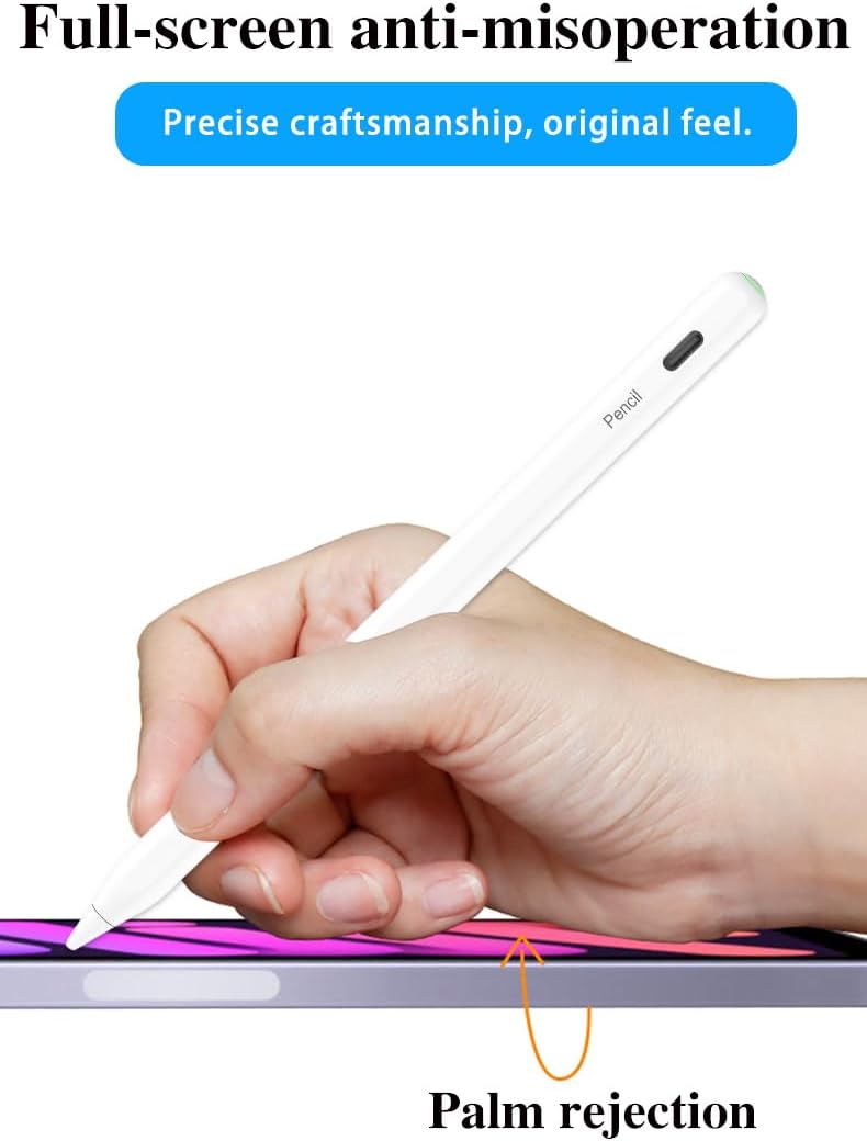 Pencil with Magnetic Wireless Charging,Stylus Pen with Tilt Sensitvity Palm Rejection for iPad 6/7/8/9/10/11th, Mini 5/6/7th, Pro 11"/12.9"/M4, Air 3/4/5/M2/M3, White