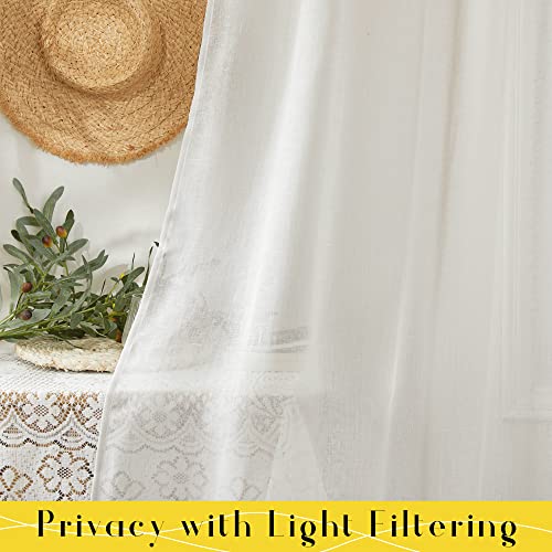 Nicetown Natural Linen Blend Semi Sheer Curtains 84 Inch Length, Adjustable Tie Top Diy Crafted Semi Sheer Eclectic Privacy Rabbit Ear Curtain Drapes For Bedroom/Living Room, W52 X L84, 2 Panels #TOP4