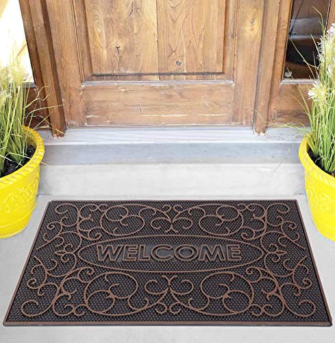Indoor/Outdoor Hose-Wash Vine Design Non-Slip Rubber 18" X 28" Modern Entryway Mat For Entryway, Patio, Backyard, Garage, 18" X 28", Copper #TOP3