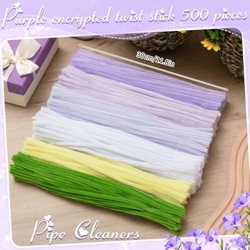 Image of Peryiter 500pcs Pipe Cleaner Craft Pack, Light Purple Flower, 12 Inch