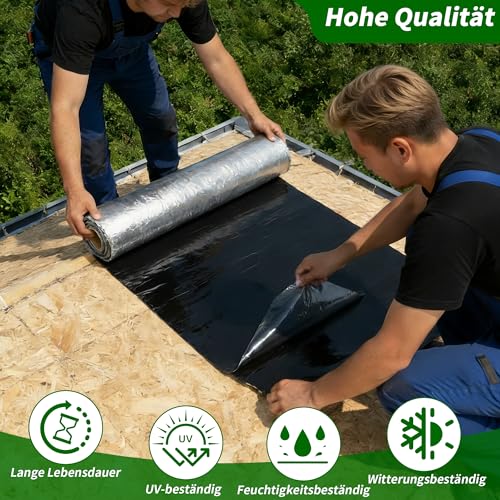 Wpokke Selbstklebend Wasserdicht Alu Dachbahn, 10 x 1m Bitumenbahn Dachfolie Aluminium selbstklebend 10 ㎡ Metalldach Alukaschiert Bitumen Mit Alubeschichtung für Dach Flachdach Garage Carport