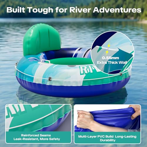 Image of Verdenu Inflatable River Tube Float with Detachable Canopy, Heavy Duty River Float for Adults, Large Pool Float with Backrest & Cup Holder for Lake, River, Pool