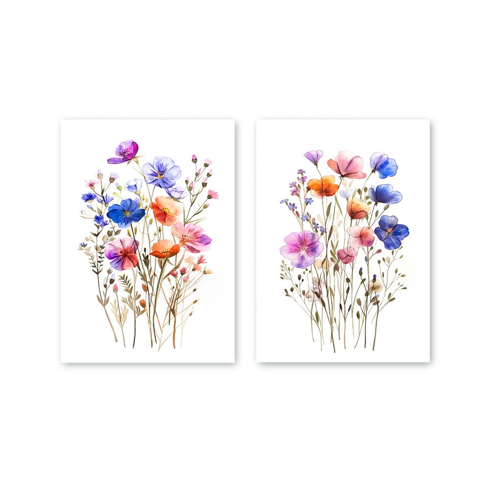 Toile murale fleurs sauvages colorées aquarelle lot de 2 tableaux botaniques 40x60cm - 8